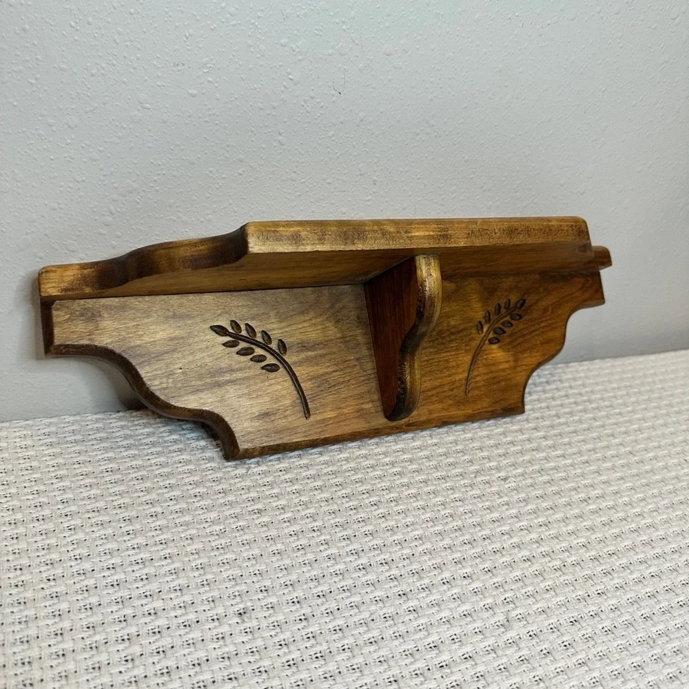 Wall Shelf Brown Wood Wheat Carved Rustic Decor Vintage Farmhouse 16x6 Natural